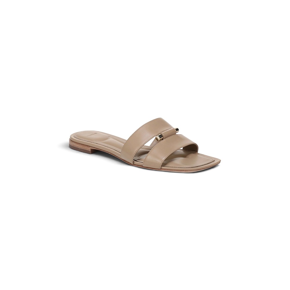 Vince Piper Womens Leather Warm Almond Dual Strap Neutral Slide Sandals Size 8